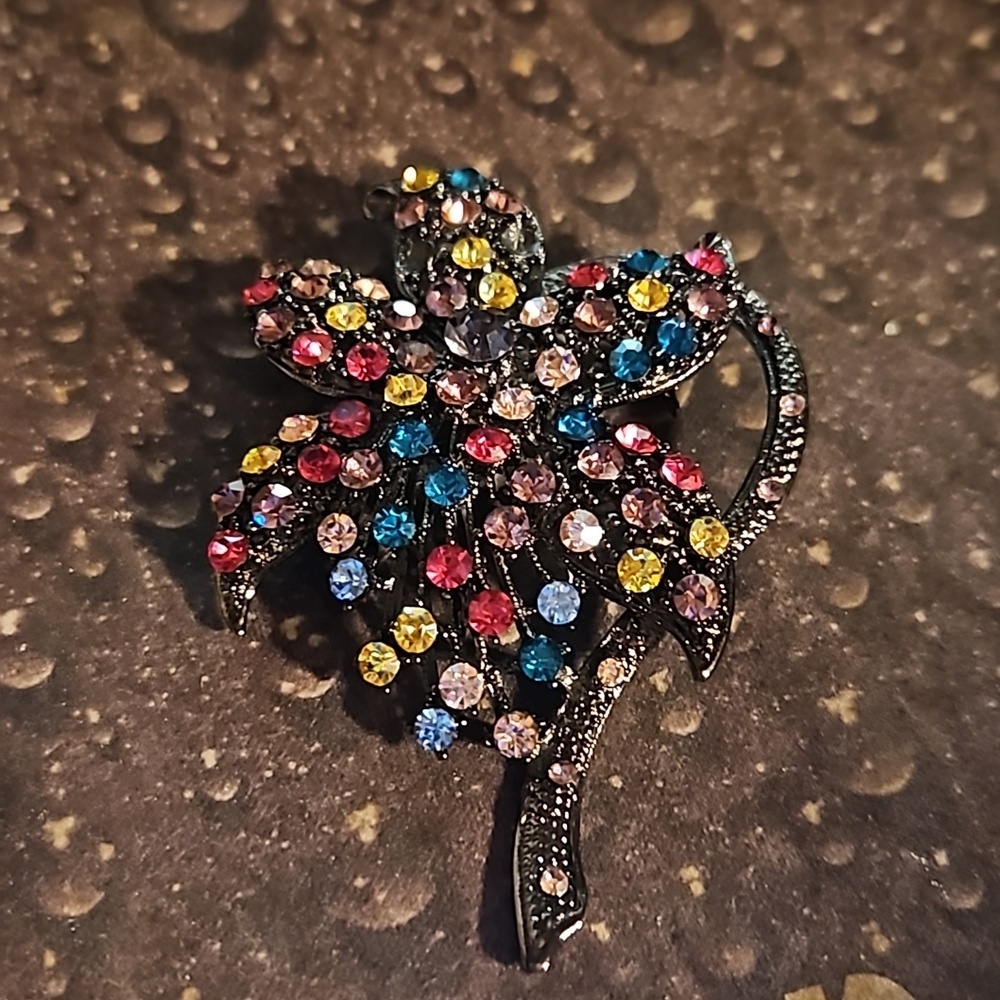 Colorful Rhinestone Flower Pin - Picture 3 of 4